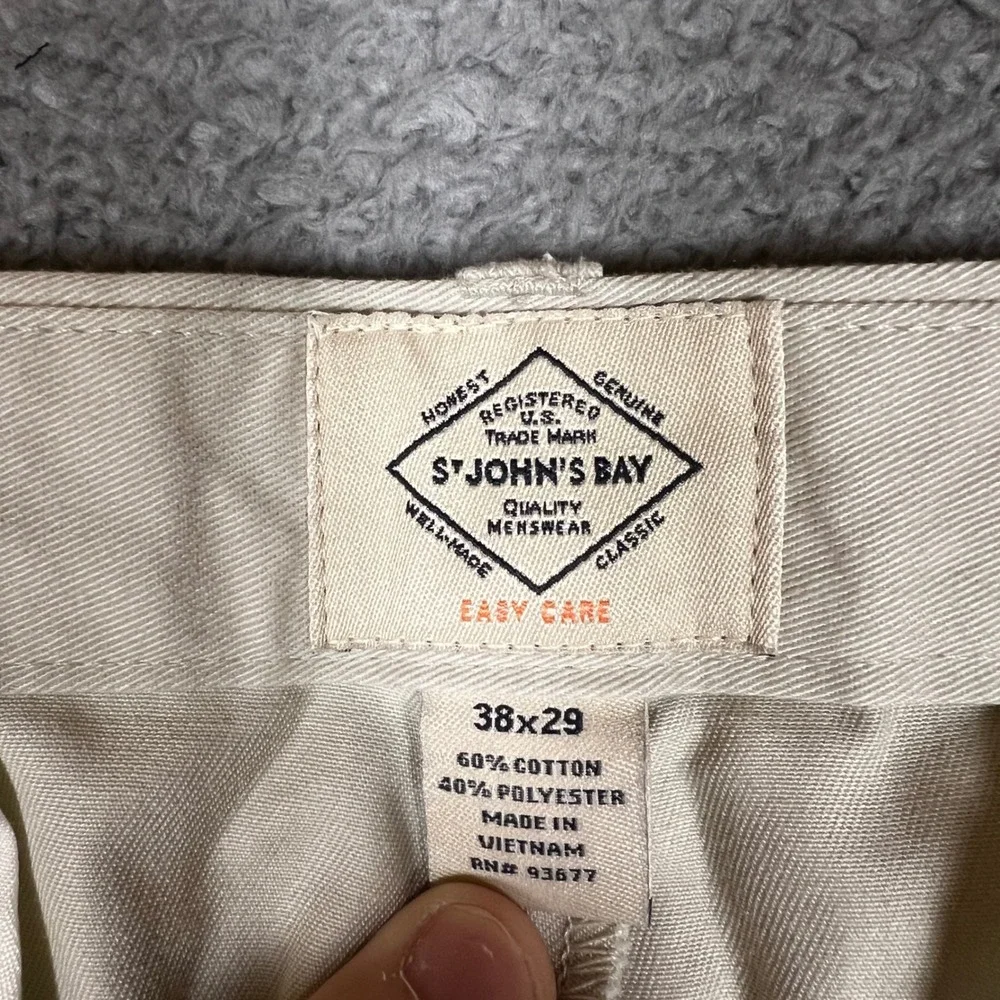 St Johns Chino Pants Mens 38x29 Khaki Beige Classic Fit Flat Front Business NEW - Picture 7 of 10